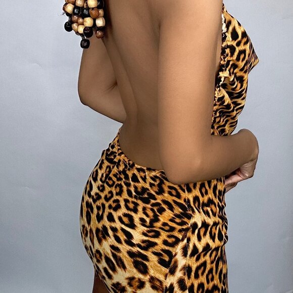 Custom Cheetah Print Backless Eva Cowl Neck Dress - Picture 7 of 7